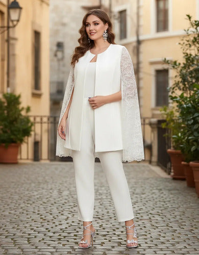Conjunto 2 Piezas Pantalón Blazer Talla Grande Entero Vg 208 Blanco L