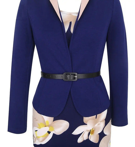 Vestido 2 Piezas Blazer Negro Y Azul Talla Grande Va 250 Azul Xl