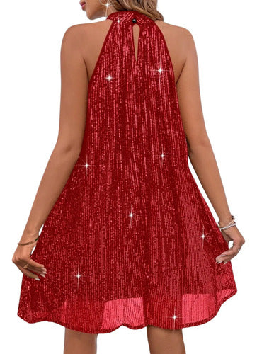 Vestido Mujer Corto Fiesta Lentejuelas Cuello Halter Vl 73
