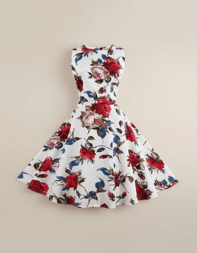 Vestido Vintage Pin Up, Swing Y Años 50, Rockabilly Va 193 Blanco S