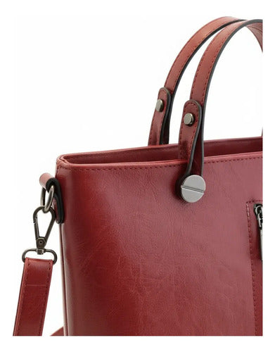 Cartera Policuero Con Correa De Hombros Asas Tonos Rojos Rojo Lisa