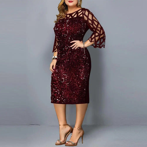 Vestido Fiesta Lentejuela Talla Grande Vg 78