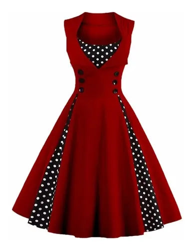 Vestido Vintage Pin Up, Burdeo Años 50 Tallas Grandes Va 207