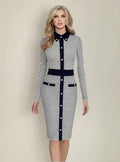 Vestido Talla Grande Blanco Líneas Azules Vg 15