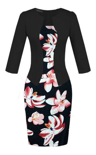 Vestido Negro Mangas 3/4 Modelo Va 223