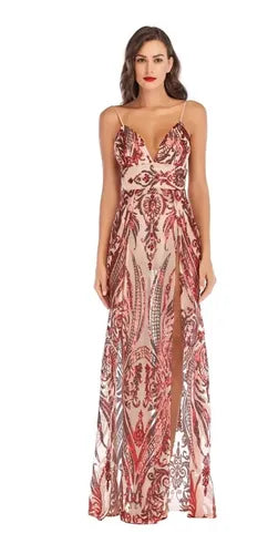 Vestido Sexy Transparencia Lentejuelas Body Vl 36 Rojo L