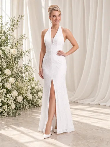 Vestido de novia princesa en encaje escote halter
