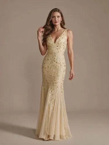 Vestido maxi corte sirena escote V