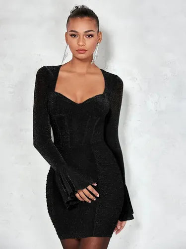Vestido Fiesta Ajustado Brillante Escote Corazón Va 574 Negro S