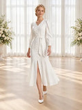 Vestido midi blanco novia civil corte princesa