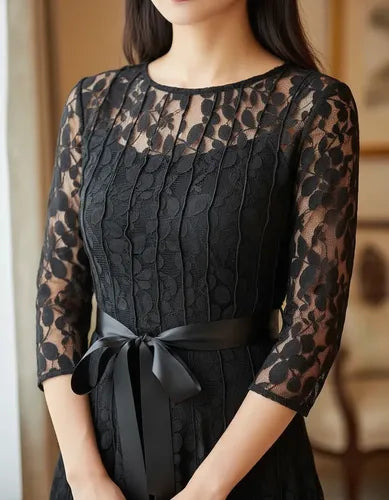 Vestido Negro De Encajes Ve 61 Negro 40