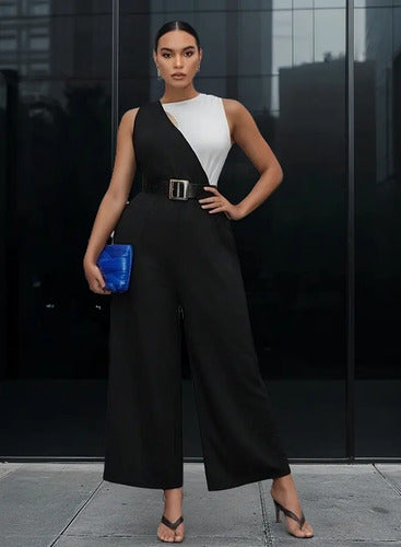 Entero Jumpsuit Mono Negro Talla Grande Sin Cinturón Vg 214