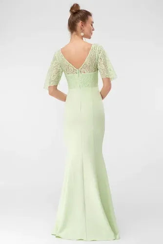 Vestido De Fiesta Graduación Manga De Encaje Td 25  Verde Claro 34