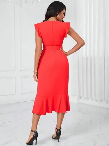 Vestido Delgado Cruzado Con Cinturón Va 603 Naranja S