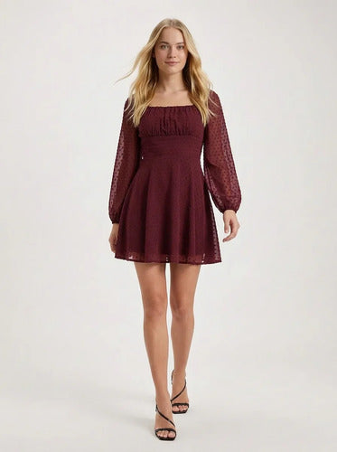 Vestido corto multicolor escote cuadrado manga larga