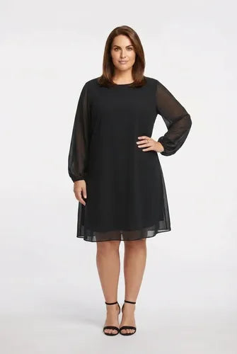 Vestido midi azul y negro túnica gasa manga larga