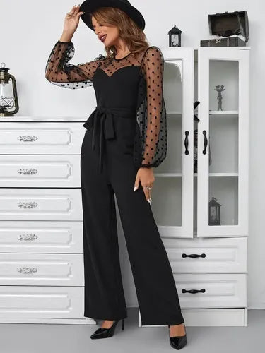 Entero Jumpsuit Mono Fiesta Cinturón Mangas El 155 Negro M