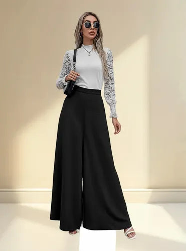 Pantalón Mujer Cintura Alta Pierna Ancha Bolsillos Pt 11 Negro S