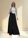 Pantalón Mujer Cintura Alta Pierna Ancha Bolsillos Pt 11 Negro S