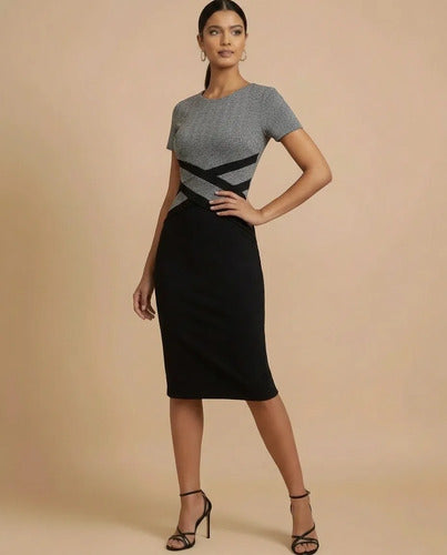 Vestido midi multicolor bodycon manga corta cuello redondo