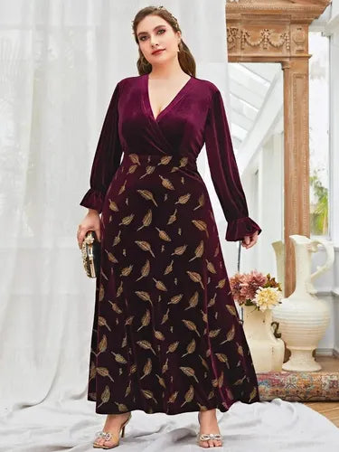 Vestido Escote Cruzado Talla Grande Terciopelo  Vg 111 Multicolor 2xl