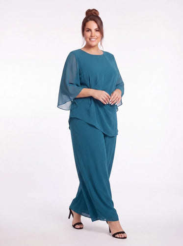 Conjunto 2 piezas azul blusón y pantalón talla grande