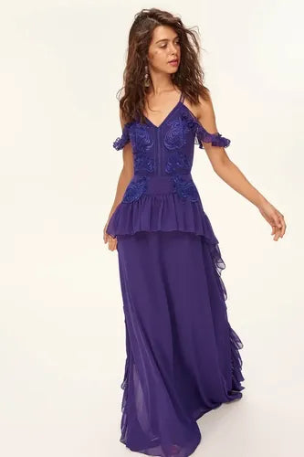 Vestido De Fiesta Graduación Largo Td 19 Violeta Oscuro 38