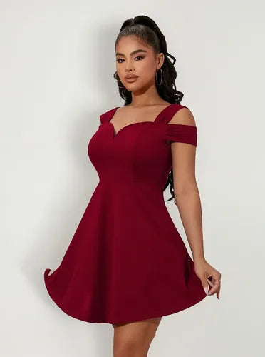 Vestido Acampanado Hombros Descubiertos Fiesta Cóctel Va 564