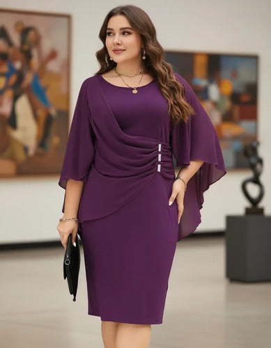 Vestido Talla Grande Fiesta Manga Capa Vg 43