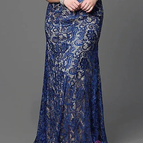 Vestido Fiesta Talla Grande Azul Encaje Vg 77