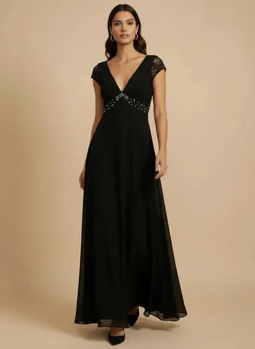 Vestido largo gasa hombros descubiertos