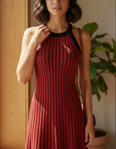 Vestido De Punto Ajustado Jersey Canalé  Vt 14 Burdeo S