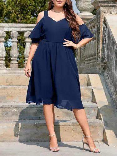 Vestido Fiesta Talla Grande Manga Hombros Descubierto Vg 152