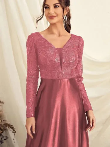 Vestido Fiesta Largo Matrimonio Lentejuelas Mangas  Ep 421