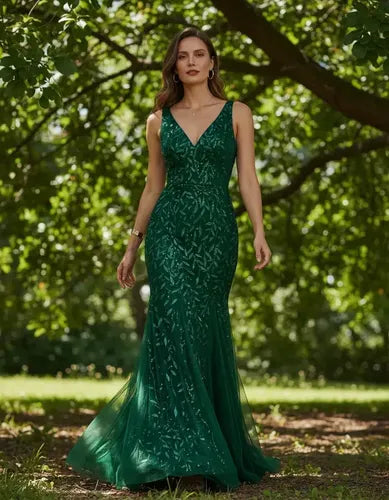 Vestido maxi corte sirena escote V