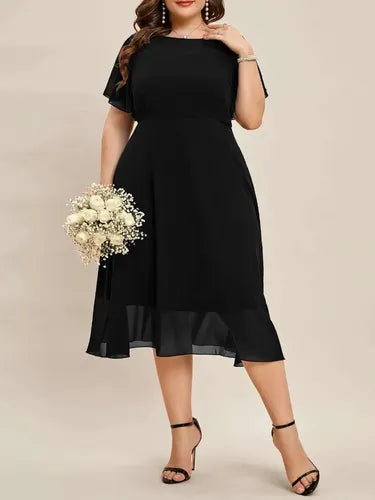 Vestido Fiesta Gasa Talla Grande Manga Corta Vg 101