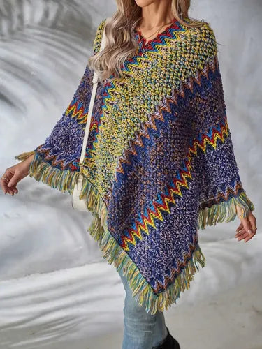 Poncho Tejido Chal De Punto Tapado Mujer
