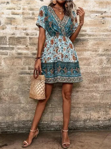Vestidos Bohemio Hippie Corto Verde L