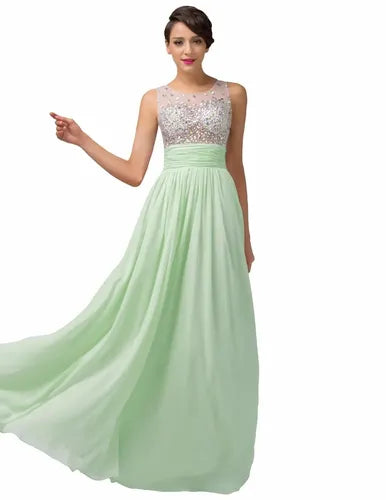 Vestido Largo Verde Claro Gasa  Modelo Gk 04 Verde Claro 8