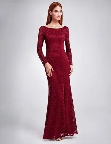 Vestido Fiesta Encaje Largo Ajustado Manga Larga Ep 92