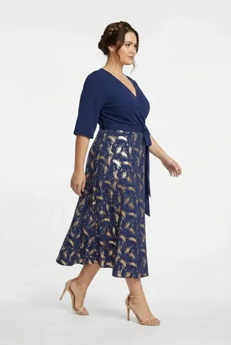 Vestido largo estampado escote cruzado talla grande
