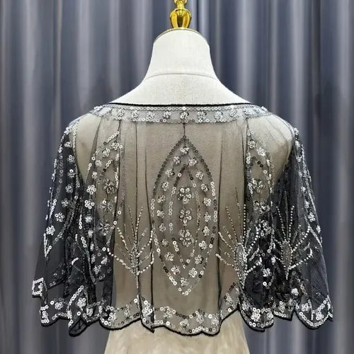 Bolero Fiesta Chal  Lentejuelas Capa De Fiesta Accesorio P 04 Negro-plateado Única