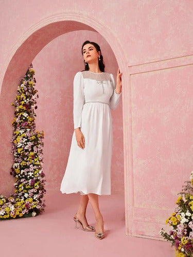 Vestido Blanco Prendedor Novia Civil Fiesta Nc 06 Blanco M
