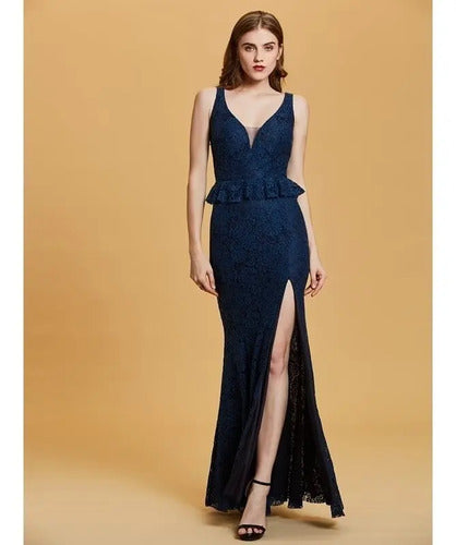 Vestido De Fiesta Largo Peplum Encaje Ep 231
