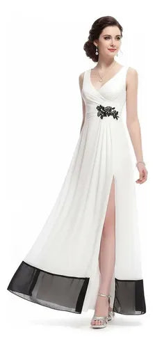Vestido Fiesta Largo Gasa Graduación Matrimonio Ep 06 Blanco 4