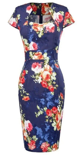 Vestido Azul Bodycon Vintage Retro Va 302 Azul S