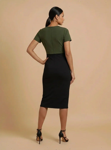 Vestido midi multicolor bodycon manga corta cuello redondo