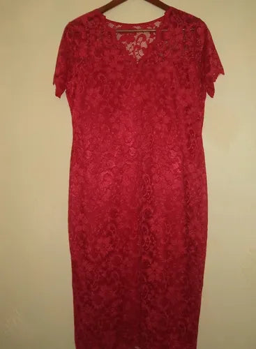 Vestido Rojo De Encajes Modelo Ve 49 Rojo Xl