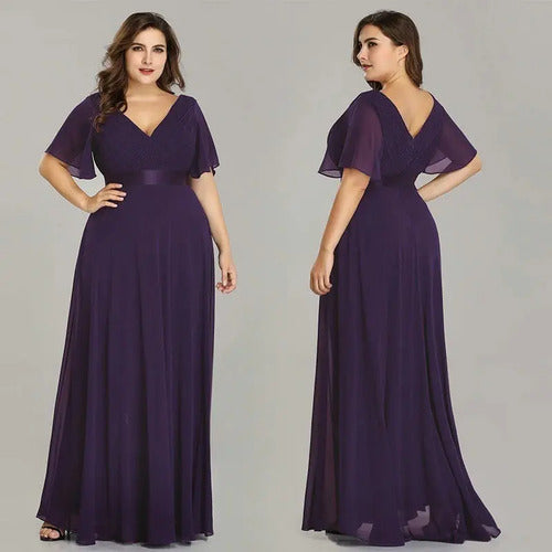 Vestido Fiesta Largo Burdeo Azul Talla Grande 18 20 22 Ep 16