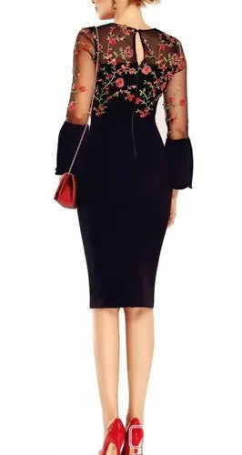 Vestido Negro Ajustado Con Mangas Va 308 Negro S